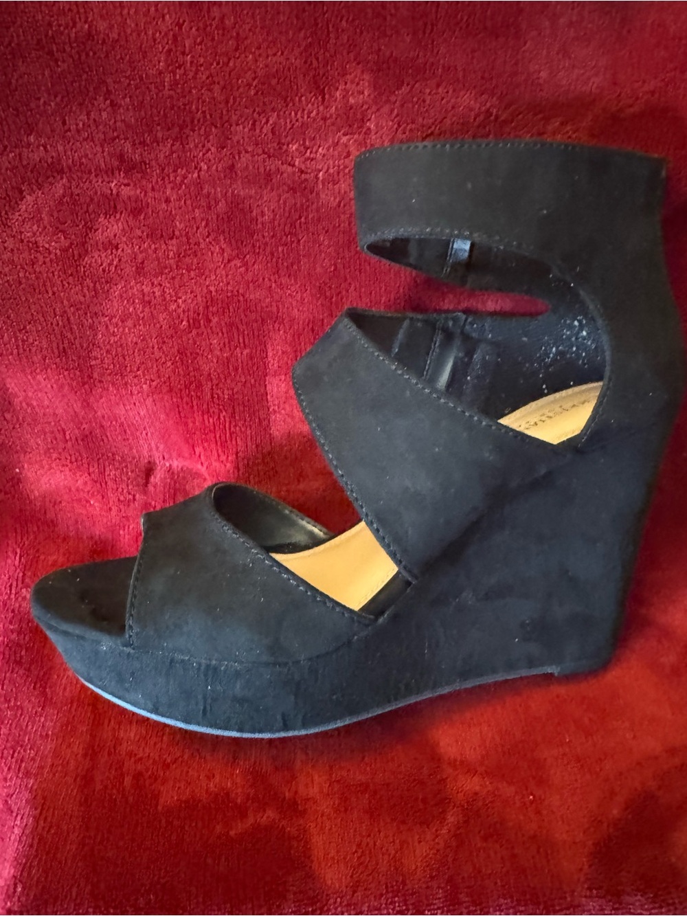 Christian Siriano Black Suede Platform Wedge Sandals